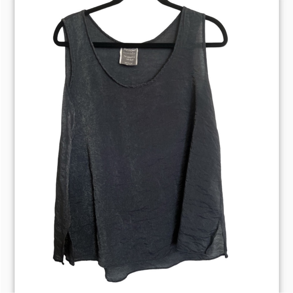 Harubella Metallic Dark Gray Sleeveless Tank Top | Shimmer Swing Blouse